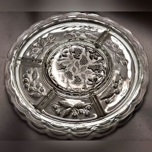 13 1/2" 5 Part/Section Glass Appetizer Vegetable Cheese Olives Fruit Platter